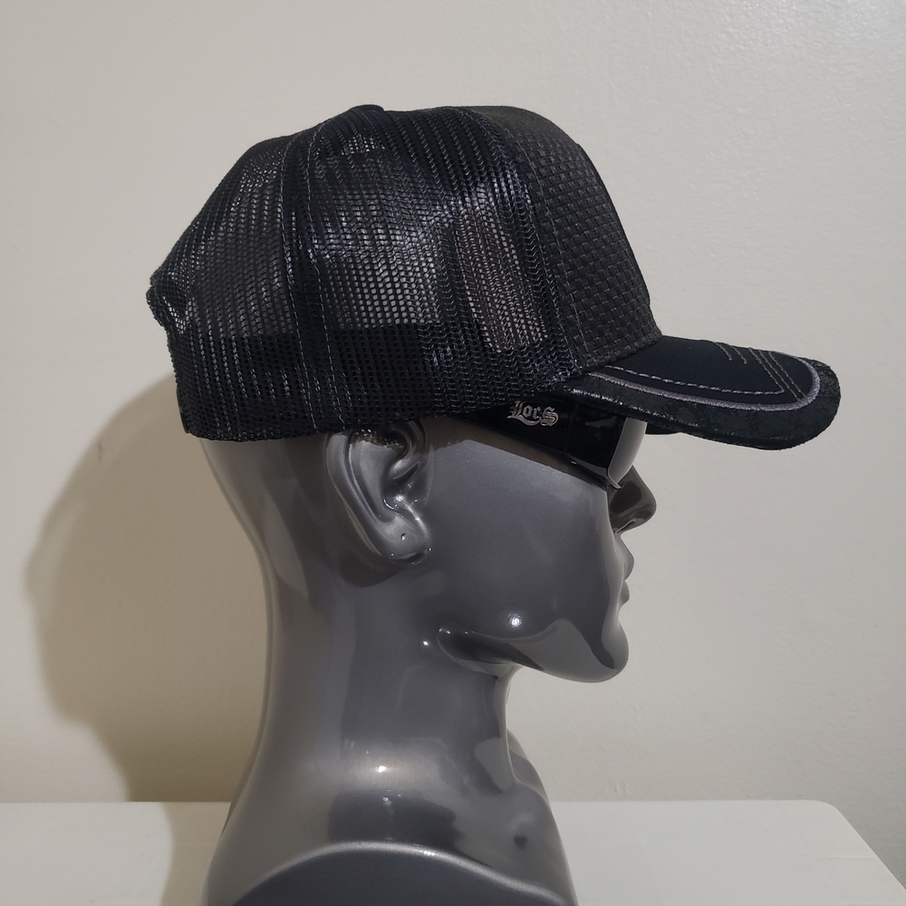 Black Trucker Cap with American Flag Patch - Picture 3 of 5